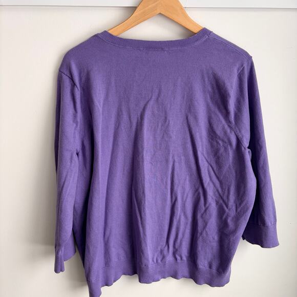 Talbots Woman 3X Pima Cotton Crisp Purple Cardigan Sweater Plus Size Stretch - Picture 4 of 7